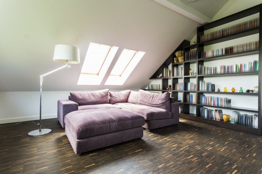 Bedroom attic with bookcase